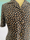 90's black short sleeve with dainty brown florals