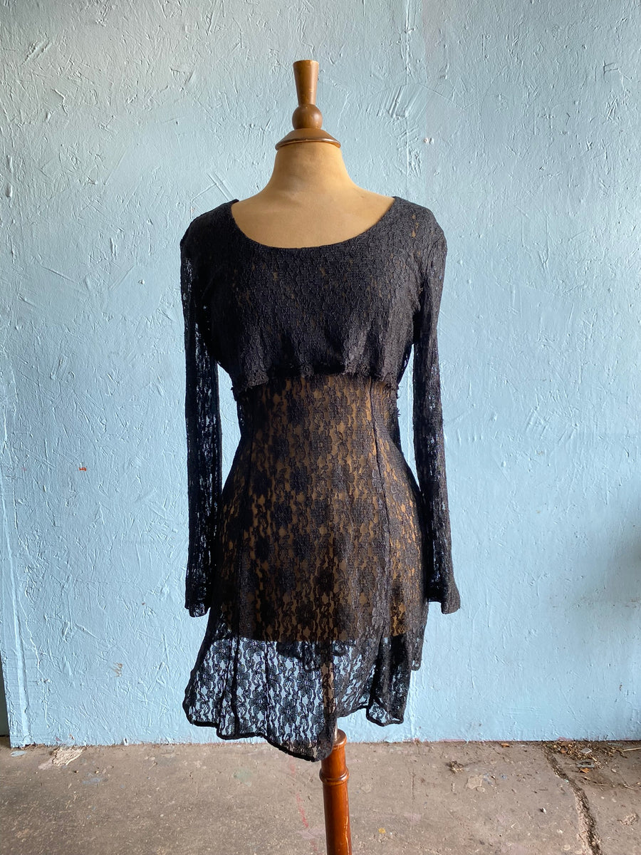 80-90's Black laced mini dress with back corset lacing – Vida Antigua  Collective