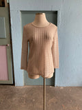 90's-Y2K Tan mesh knit long sleeve top