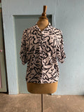 90's White button down shirt with scribble doodle print