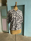 90's White button down shirt with scribble doodle print
