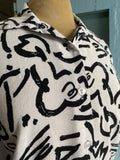 90's White button down shirt with scribble doodle print