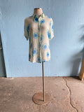 90's-Y2K sheer baby blue daisy short sleeve button down shirt