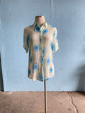 90's-Y2K sheer baby blue daisy short sleeve button down shirt