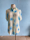 90's-Y2K sheer baby blue daisy short sleeve button down shirt