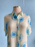 90's-Y2K sheer baby blue daisy short sleeve button down shirt