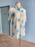 90's-Y2K sheer baby blue daisy short sleeve button down shirt