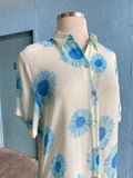 90's-Y2K sheer baby blue daisy short sleeve button down shirt