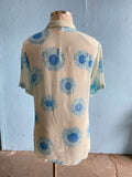 90's-Y2K sheer baby blue daisy short sleeve button down shirt