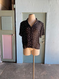 90's Sheer black button down shirt with a white curly scribble print