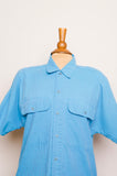 1990's Lizwear Turquoise and blue pinstriped cotton button down short sleeve shirt