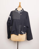1990's Black & Grey cropped abstract color block light jacket with pockets