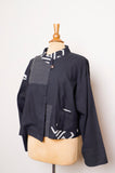 1990's Black & Grey cropped abstract color block light jacket with pockets