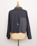 1990's Black & Grey cropped abstract color block light jacket with pockets