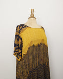 1990's Mustard yellow & black abstract printed plus size house maxi dress