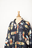 1990's Black Nylon bomber jacket with a floral and southwestern print