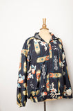1990's Black Nylon bomber jacket with a floral and southwestern print