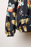 1990's Black Nylon bomber jacket with a floral and southwestern print