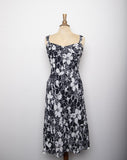 1990's-Y2K Black and White floral silk bias cut sleeveless dress