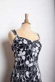 1990's-Y2K Black and White floral silk bias cut sleeveless dress