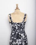 1990's-Y2K Black and White floral silk bias cut sleeveless dress