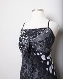 1990's-Y2K Black & White plus size spaghetti strap bias cut floral & polka dot dress