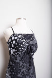 1990's-Y2K Black & White plus size spaghetti strap bias cut floral & polka dot dress