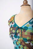 1990's-Y2K Green, Brown and Lime big dot and polka dot printed dress