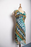 1990's-Y2K Green, Brown and Lime big dot and polka dot printed dress