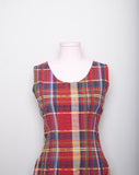 1990's Red sleeveless mini plaid dress