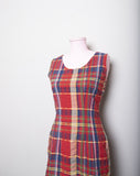 1990's Red sleeveless mini plaid dress