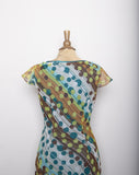 1990's-Y2K Green, Brown and Lime big dot and polka dot printed dress