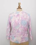 1950-60's Pastel pink, purple and blue Angora wool cardigan sweater with watercolor flowers