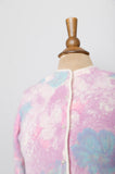 1950-60's Pastel pink, purple and blue Angora wool cardigan sweater with watercolor flowers