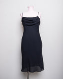 1990's-Y2K Black slip bias cut spaghetti strap cocktail dress with cowl neckline