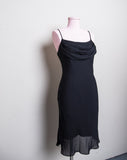 1990's-Y2K Black slip bias cut spaghetti strap cocktail dress with cowl neckline