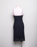 1990's-Y2K Black slip bias cut spaghetti strap cocktail dress with cowl neckline