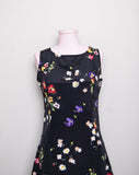 1990's Black mini sleeveless dress with red, purple, yellow & white wild flowers print