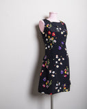 1990's Black mini sleeveless dress with red, purple, yellow & white wild flowers print
