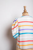 1970-80's Ivory boxy top with multi color striped and puff sleeves