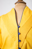 1980's Canary Yellow short sleeve dress with Navy outline & buttons