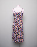 Y2K Black bias sleeveless dress with pink, purple & orange daisy print