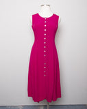 1990's Fuschia sleeveless button down dress with 2 front slits