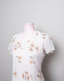 1990's Ivory sheer short sleeve mini dress with pink daisy print