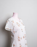 1990's Ivory sheer short sleeve mini dress with pink daisy print