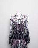 1970’s Black & White sheer floral long sleeve Dress with peplum skirt