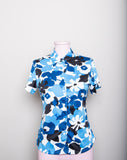 1990's-Y2K Turquoise, Navy and White floral short sleeve button down top