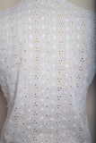 1980's White eyelet short sleeve button down shirt with embroidered florals.