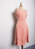 1990's Melon sleeveless button-down dress with back tie and 2 front slits
