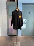 90's-Y2K Black silk long sleeve with yellow flower & butterfly screen print